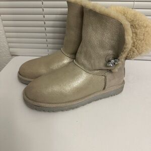 UGG Bailey Button Metallic Gold Boots Size 8